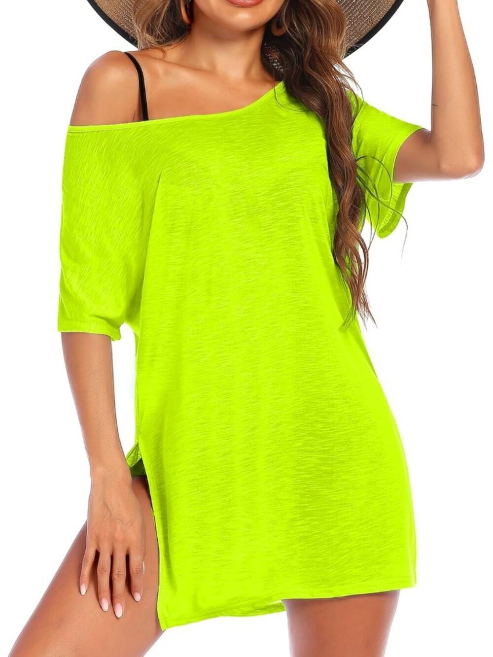Women's Fluorescence Yellow Sleeve Cover Ups for Beach Bathing Suit Swimwear
